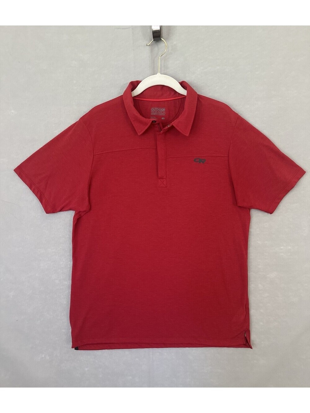 Outdoor Research Mens Large Sequence Polo Shirt Red Wool Blend Short Sleeve